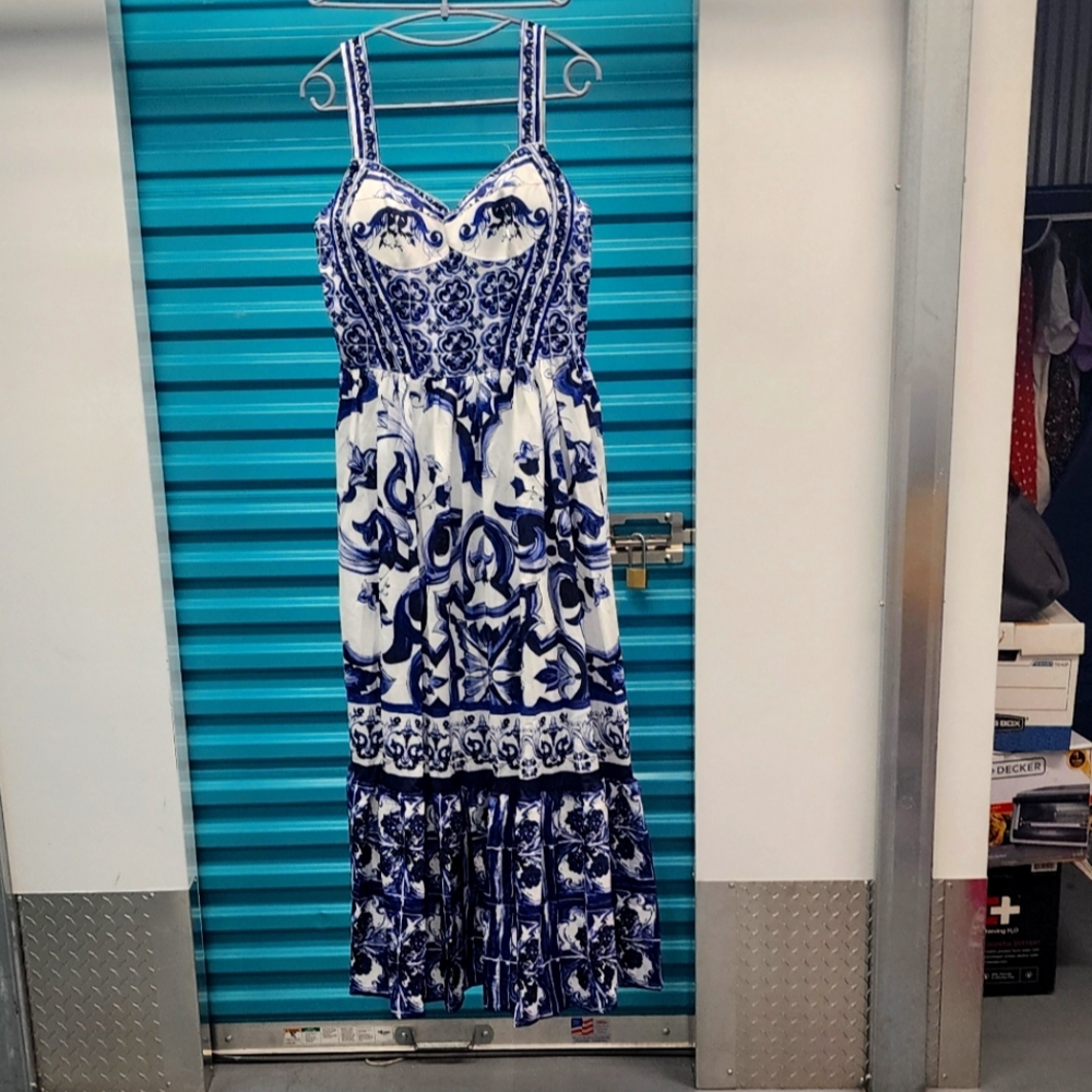 Blue and White Patterned Dress